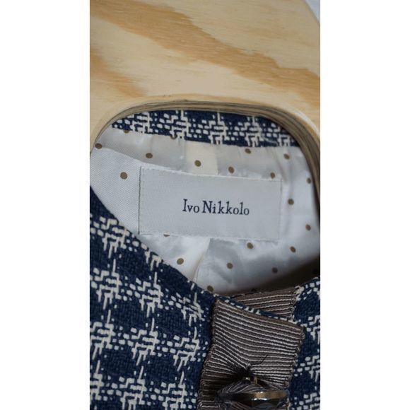 Ivo Nikkolo Blue Houndstooth EU 38 (US Medium) Jacket Coat w/ Jeweled Closure Sn - Picture 6 of 9